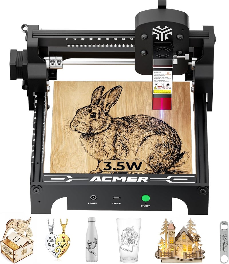 Acmer S1 Laser Engraver 3500mW, Compact Desktop Engraving & Cutting Machine for DIY Crafts, Small Business & Makers, 130×130mm Work Area, 0.04mm Detail Engraving for Wood, Acrylic, Metal Black - Image 1